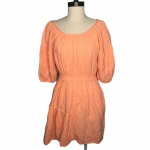 Apiece Apart Short Sleeve Dress Coral Scoop Neck 2